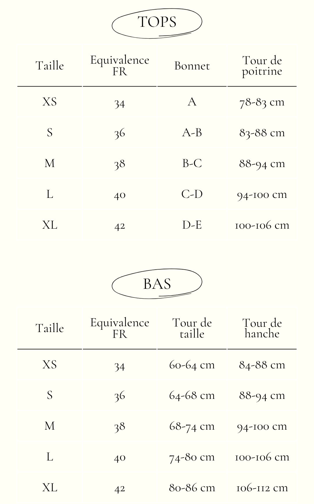 Guide des tailles SEIAKINI pour toutes les morphologies